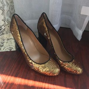 J. Crew Black and Gold Sequin Heels